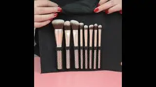Golden makeup brush set with bag