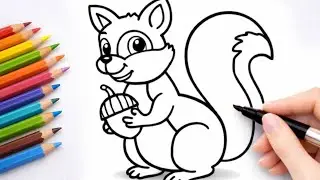 Let's Draw a Cute Squirrel Together | Fun Painting & Coloring for Kids and Toddlers 🐿️🌈🎨#72