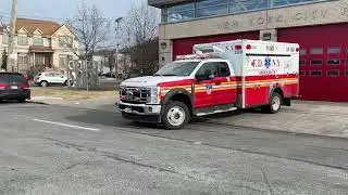 FDNY EMS AMBULANCE RESPONDING FROM QUARTERS ON  VETERANS ROAD E IN VILLAGE GREENS, STATEN ISLAND, NY