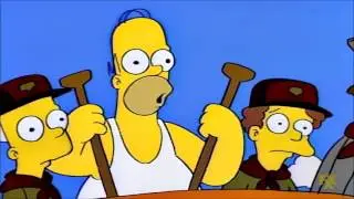 El naufragio de Homero y Bart Simpson con Ned y Rod Flanders