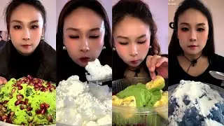 MIX PASSION FRUIT , POMEGRANATE,MATCHA AND MILK POWDER SHAVED ICE EATING ASMR 💚🧊💛