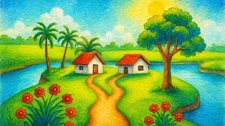 How to draw a beautiful village scene using oil pestles and 1 marker @artyone88 