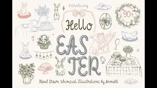 Hello Easter - Hand Drawn Line Art Easter Collection Graphic Download