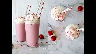 Jordb&aelig;rmilkshake Med Candy Cane - Julemilkshake - Juleopskrift - One Kitchen DK