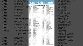 Basic knowledge | Uttar Pradesh RTO Codes List Complete District Wise Details | knowledge battle