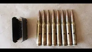 Hand loading M1 Garand rounds in the en bloc cartridge clip in the standard order.