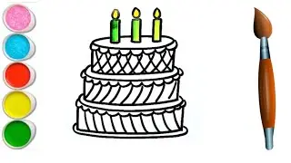 Cute Cake drawing for beginners | How to draw birthday cake | Coloring & Painting toddler #cake ||