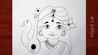 Devi Saraswati Maa Pencil Sketch | Vasant Panchami Special Drawing | Chitra 