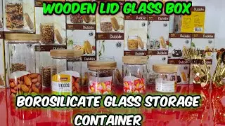 Kitchen Storage Container Set | Glass Jar | Borosilicate Glass Container With Wooden Lid | Wood lid