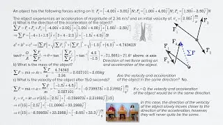 Using Unit Vectors to find Acceleration, Mass, and Velocity of 3 Forces