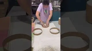Step 4 of making the round box, securing the paper for the lid #giftbox #roundbox #boxfactory