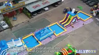 Extra-Long Blue Inflatable Water Slide + Eagle-Themed Setup: Slide All the Way for Summer Fun!