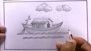 How To Draw A House Boat Easy/House Boat Drawing