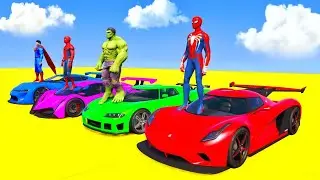 GTA 5 Spider-Man vs Superheroes Crazy Ramp Challenge with Super Cars | Episode 15