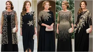 Black and Gold Mother of the Bride Dresses | Black Dresses with Gold Embroidery for Formal Weddings