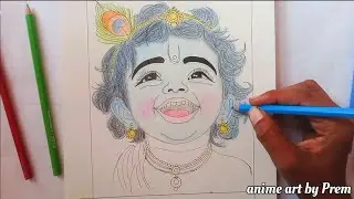 Cute Little Krishna drawing 😍, Shree Krishna drawing ( Colouring tutorial )