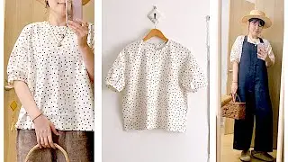 diy polka dot blouse sewing vlog 1mのあまり布で作る服 手作り自分服 お気に入りのコーディネート