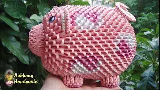 3d origami piggy tutorial | DIY paper piggy home decoration | Tutorial de cerdito de origami 3d
