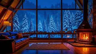 Large Cabin Fireplace with Panoramic Winter View