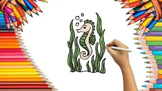 How To Draw cute Seahorses Drawing, Painting & Coloring For Kids and Toddlers_ Child Art 🐋🌈🎨
