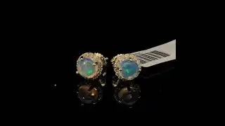 10K Yellow Gold Opal and 1/6 Cttw Diamond Halo Stud Earring