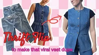 SEW WITH ME: Thrift Flip Jeans into the Viral Denim Vest using the Freja Vest Sewing Pattern.