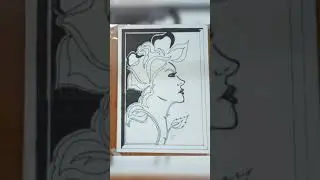 black marker drawing / video of rose flower lady black marker easy drawing