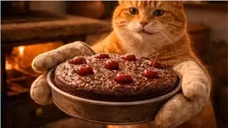 Cat Baking Chocolate Cherry Cake | Cozy Cinematic Animation