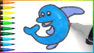 How to Draw Blue Dolphin Cute Animal, Drawing and Coloring for Kids | Gary Art