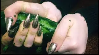 My New Sharp Metallic Nails and Cucumber 🥒 Scratching | ASMR | Crush