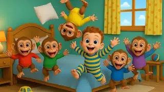 5 Little Monkeys Jumping on the Bed 🐵 | Fun Kids Song & Bedtime Story