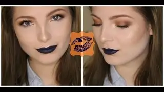 Orangey eyes and navy blue lips  - using cruelty free cosmetics