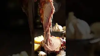 Macro Cinematic Camel Meat Slice | Juicy Roast Pulled Apart | Rustic ASMR