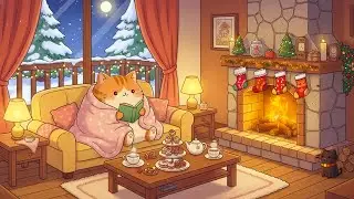 Meow Cat Lofi Christmas Special 🎄 Jazzy Lofi For Study & Focus ✨ Warm Winter Fireplace Jazz
