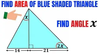 Find the angle X | Calculate area of the Blue shaded triangle | Learn how to Solve the problem fast