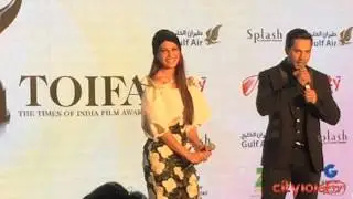 Jacqueline Fernandez and Varun Dhawan at the TOIFA 2016 Press Conference