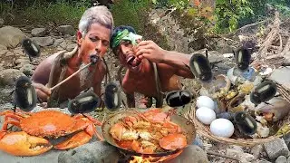OMG😲The jungle booys cooking Dung Beetle and carb-Eating delicious in the forest-Sany Primitive Life