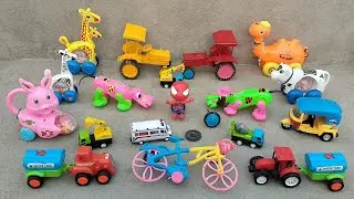 Dinosaur giraffe mini tractor camel ambulance 🚑 jcb spider man toys video