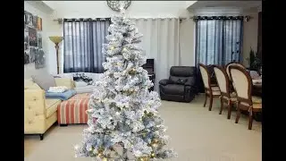 Funcid 6ft Pre-lit Flocked Christmas Tree 8 Adjustable Light Flash Rate Modes, Artificial Christmas