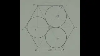 How to draw 3 equal circles inside a hexagon touching two sides and two other circles - TD