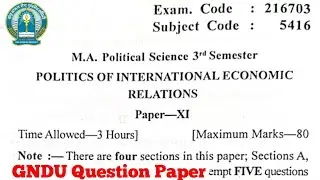 Gndu MA Political Science 3rd Semester Politics of International Economic Relations Question Paper