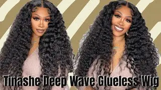 TINASHE DEEP WAVE GLUELESS WIG TUTORIAL