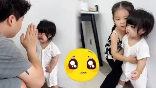 爸爸假装教训不听话妹妹，没想到姐姐挺身而出，关键时刻还得靠姐姐！！【小晨子】