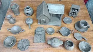 How to make polymer clay DIY mini kitchen set with clay house mud house