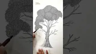 Dip pen and ink drawing of each leaf on a tree. Artwork title: Tree of Presence.