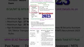 IB Security Assistant SA / Motor Transport MT & Multi Tasking Staff MTS Exam 2023#recruitment 👍