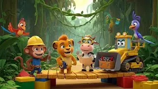 Monkey, Lion & Cow Jungle Engineer Rescue 🚧🌴 | Fun Kids Animal Cartoon