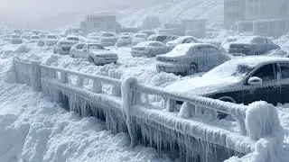 Istanbul frozen, Turkey in deep snow! Cars and streets buried under snowstorm