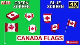 Canadian Flags 0.1 in Green and Blue Screens | 4K | Free to use