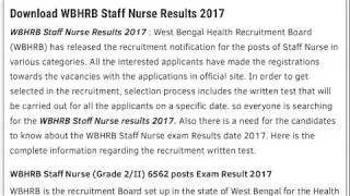 www.wbhrb.in WBHRB Staff Nurse Results 2017 Cutoff marks Answer keys